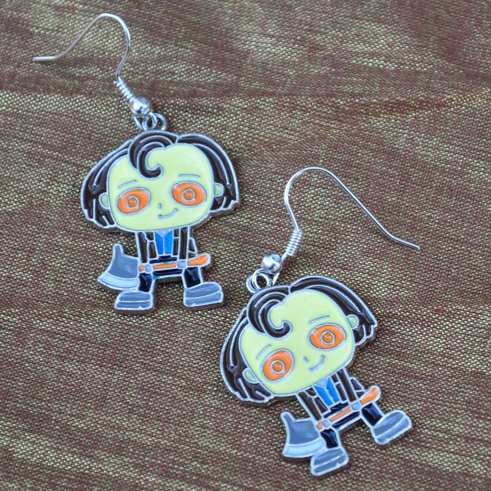 3 for $50 - horror movie monster enamel pierced earrings Billy Butcherson (5032)